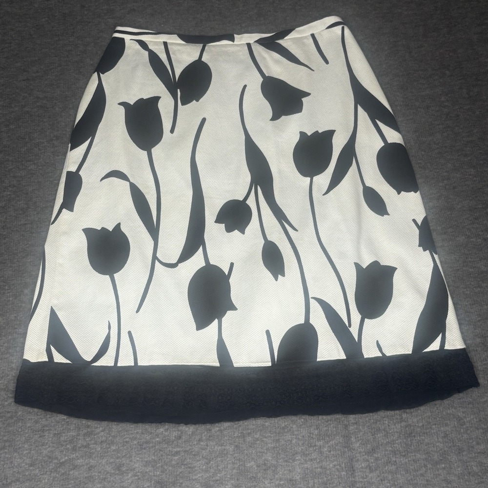 Grace Elements Floral White Black Lace Trim Cotton Skirt Womens Size 6